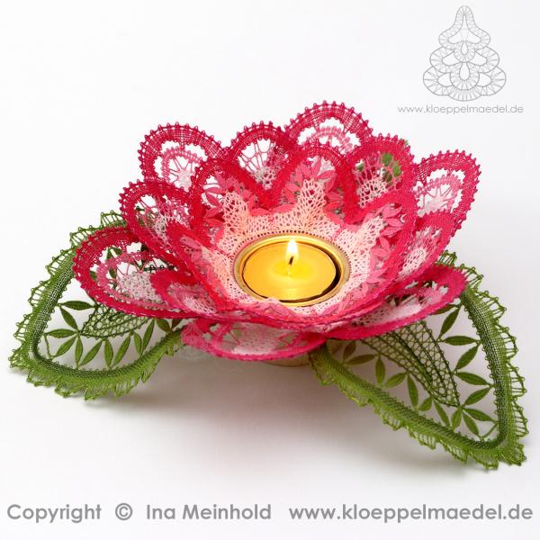 460 Klöppelbrief  „Rose“ für Holz-Teelichthalter